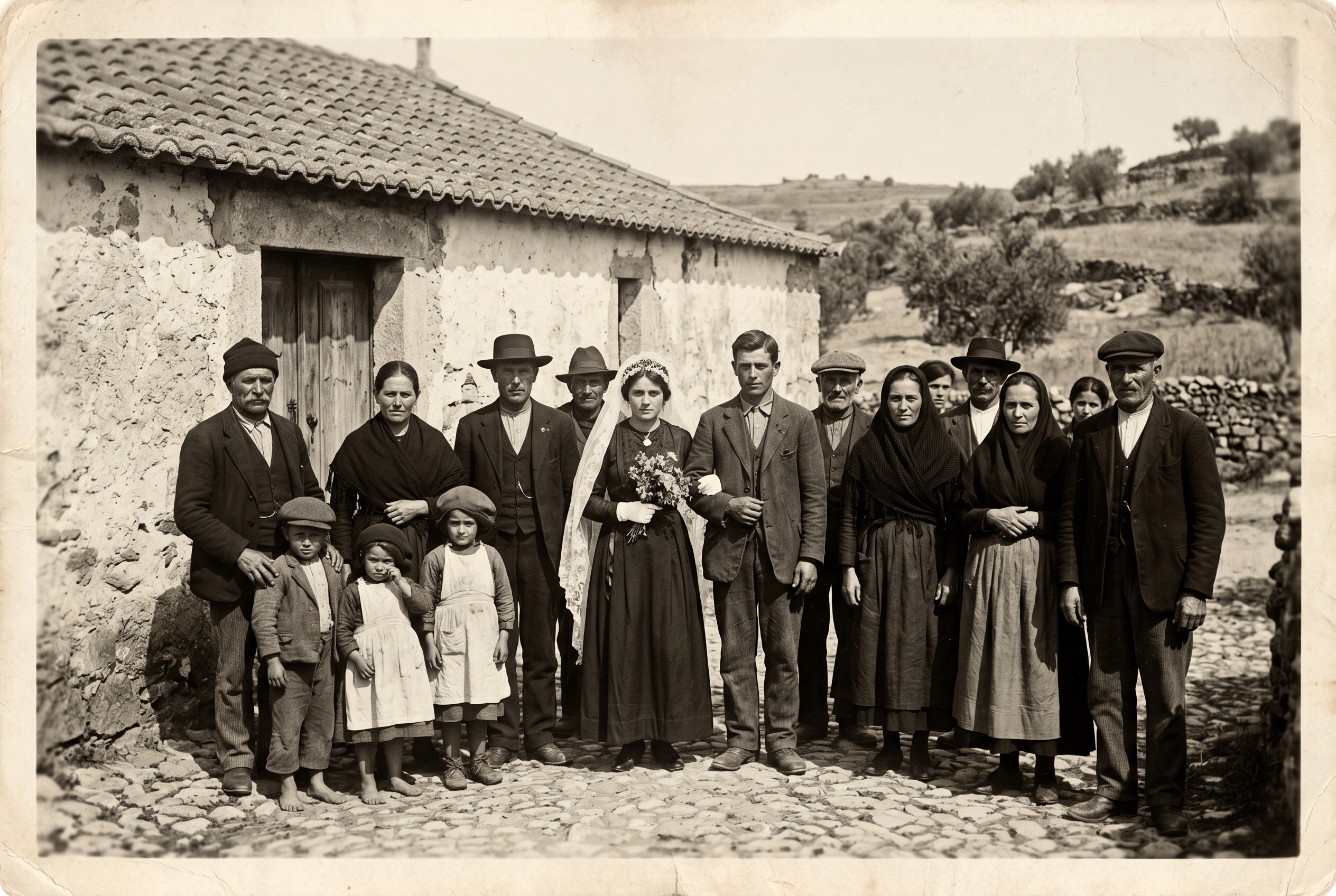 Archival family photograph from village life in Portugal.